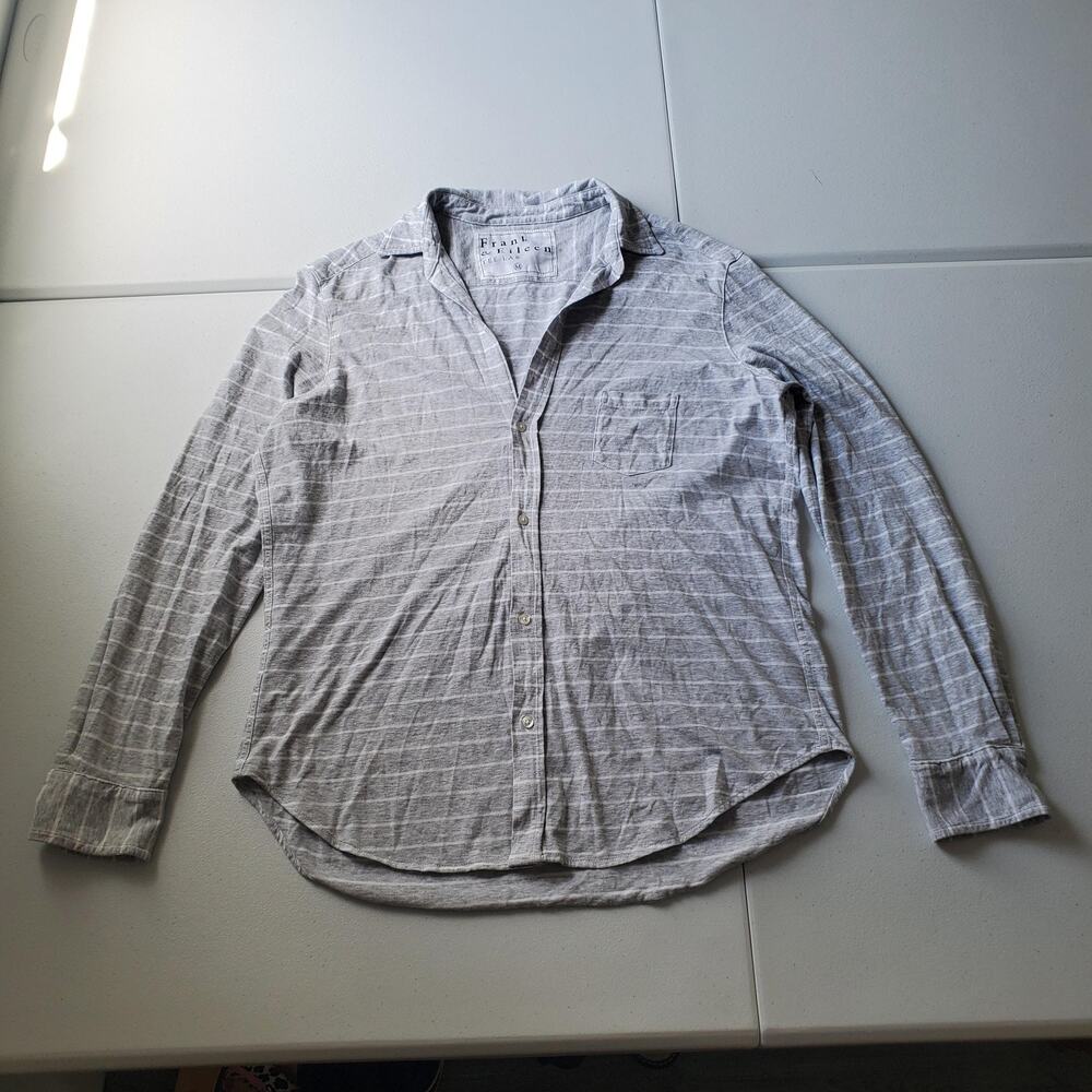 Frank & Eileen Button Up Shirt Womens Medium Gray Stripe Cotton Long Sleeve Top